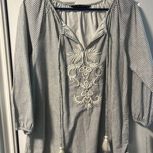 Zara boho peasant blouse, embroidered, tassel tie, small, NWT